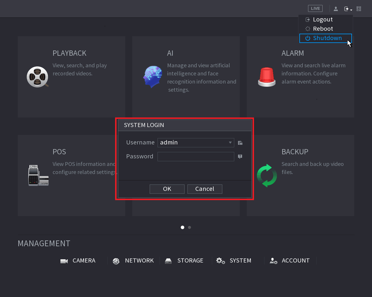 System login dialog prompting for username and password