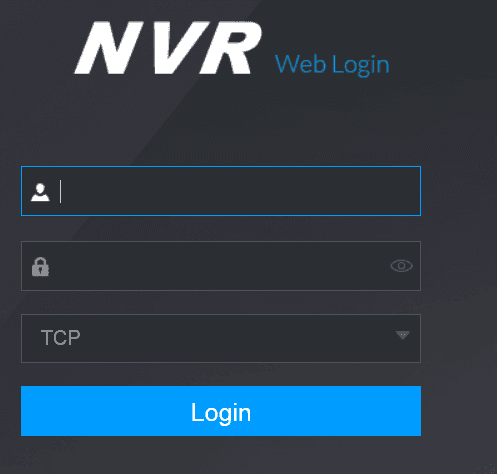 NVR Web Login dialog box with user name, password, and protocol fields